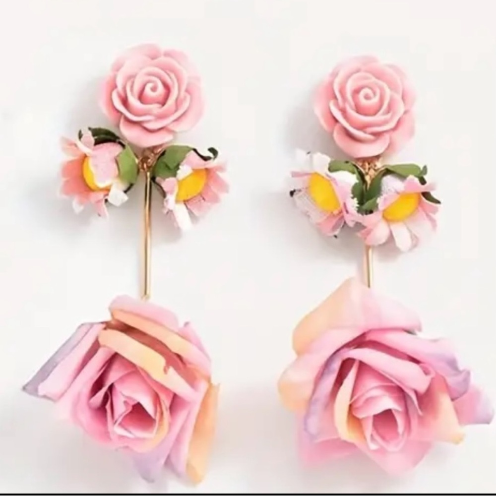 Multicolored Dangle Rose Earrings